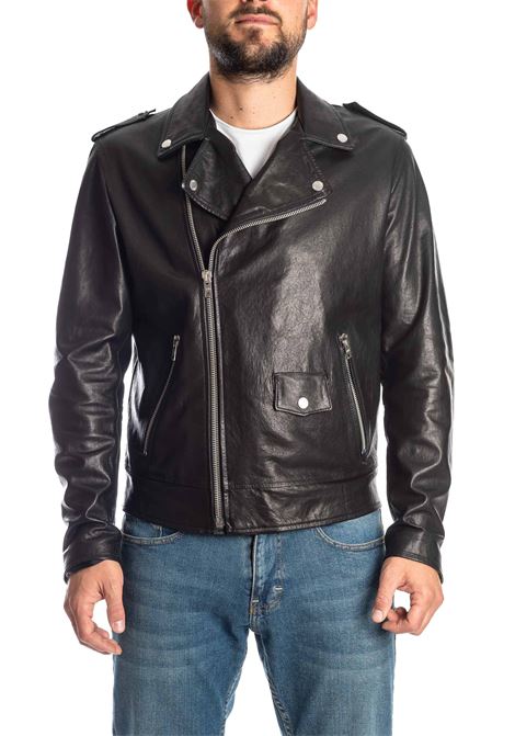 Black washed leather biker PK BY PASKAL | 752NAPPA NAT-NERO